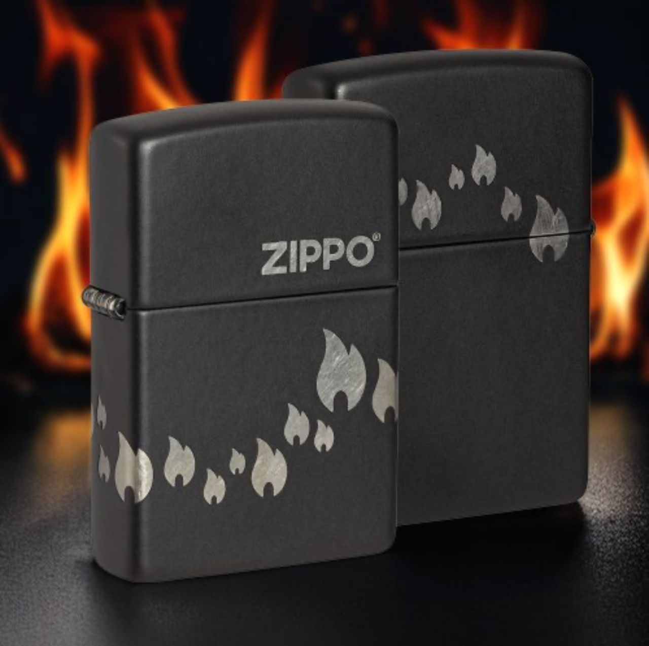 فندک زیپو اورجینال شعله Zippo 48980 Flame Design Black Matte
