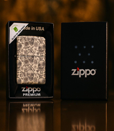 فندک زیپو اورجینال جمجمه شب تاب Zippo 49458