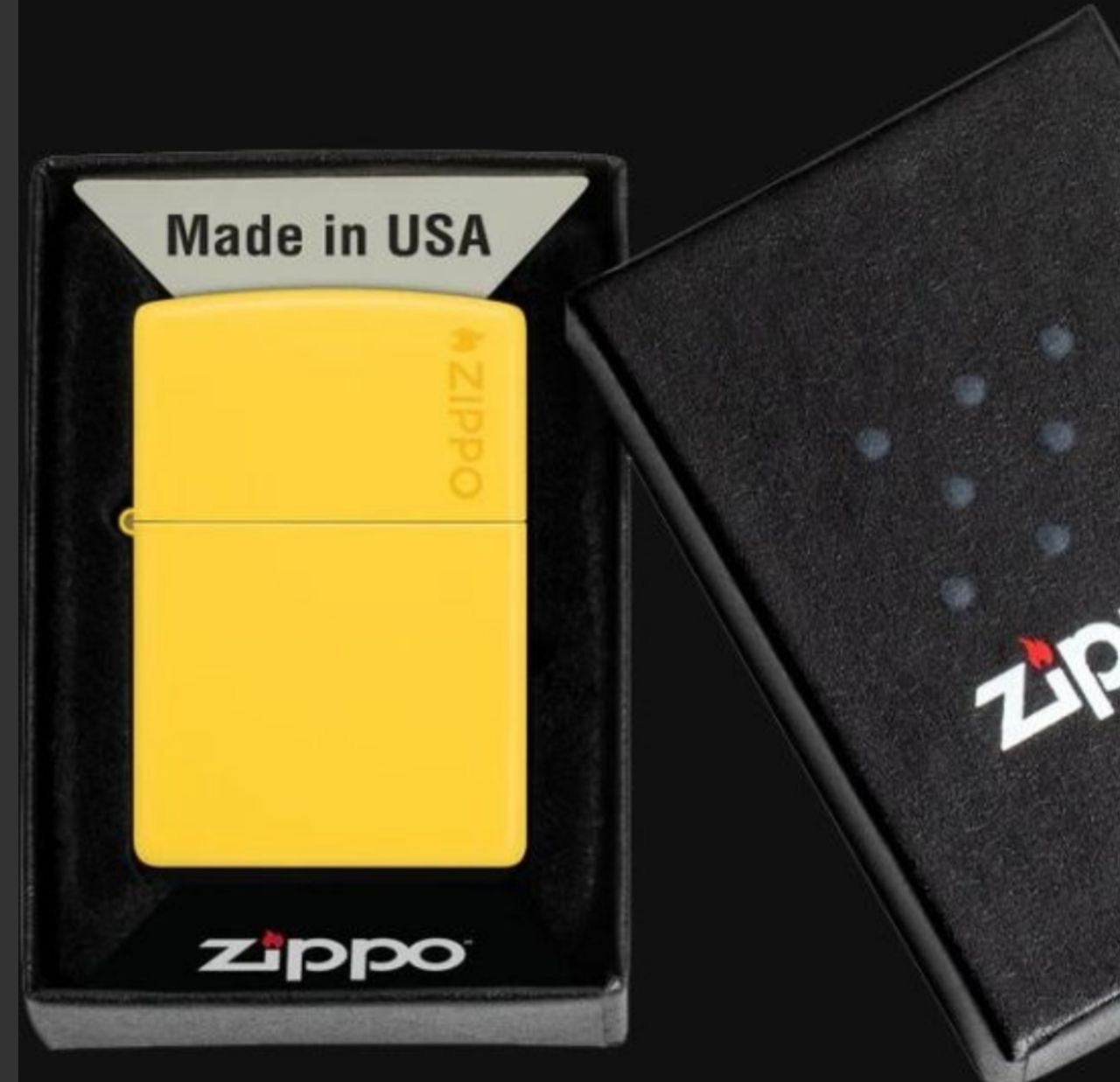 فندک زیپو مدل 46019ZL | Zippo Logo Yellow Matte اصل آمریکا | فندک زیپو زرد مات لوگودار
