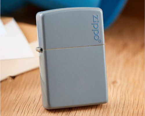 فندک زیپو مدل 49452ZL | Zippo Flat Grey Logo اصل آمریکا | فندک زیپو خاکستری مات لوگودار