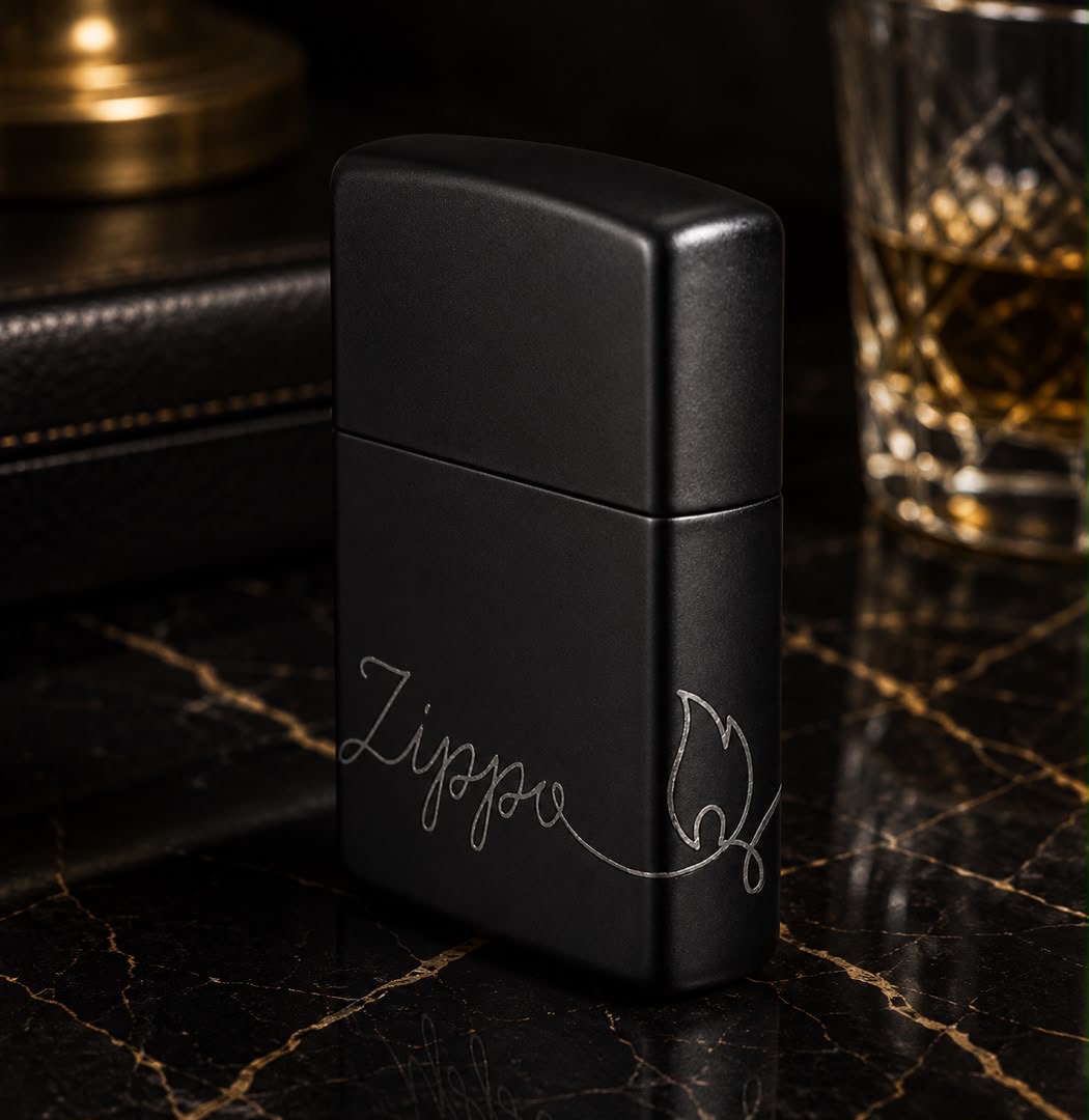 فندک زیپو اصل مشکی مات حکاکی لیزری ۳۶۰ درجه Zippo 48979 Black Matte Laser 360°