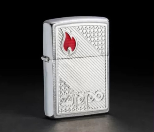 فندک زیپو اصل کروم خشدار نشان فلزی Zippo 48126 Tiles Emblem Design