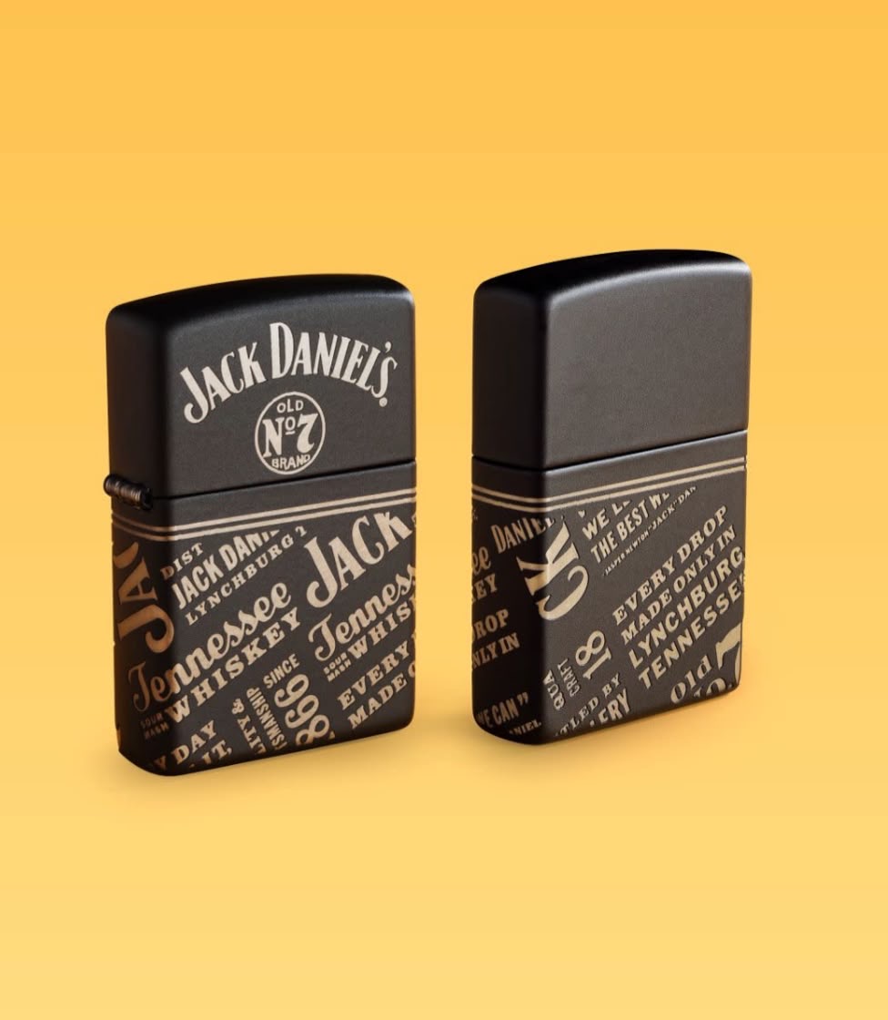 فندک زیپو اصل جک دنیلز مشکی مات Zippo 46279 Jack Daniel’s Logos & Slogans 360° Laser