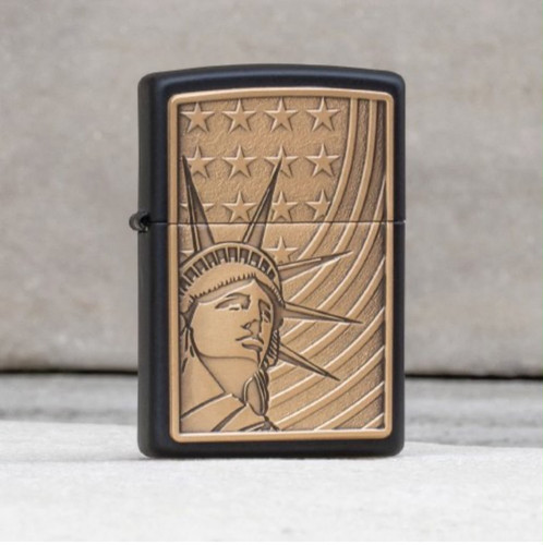 فندک زیپو اصل مشکی مات مجسمه آزادی Zippo 48921 Liberty & Flag Emblem