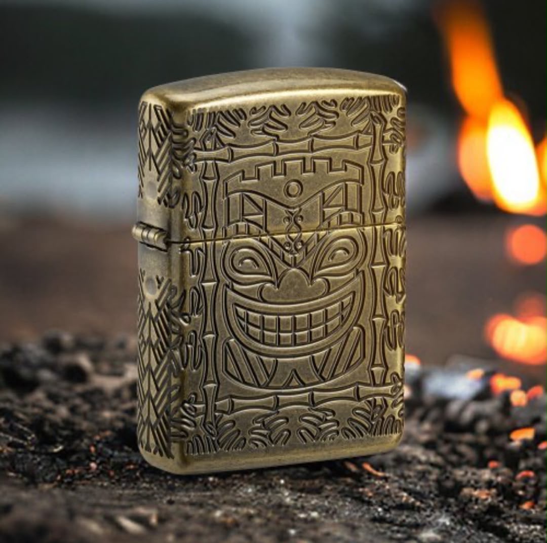 فندک زیپو اصل آرمور تیکی برنجی آنتیک Zippo 46314 Tiki Design Armor MultiCut