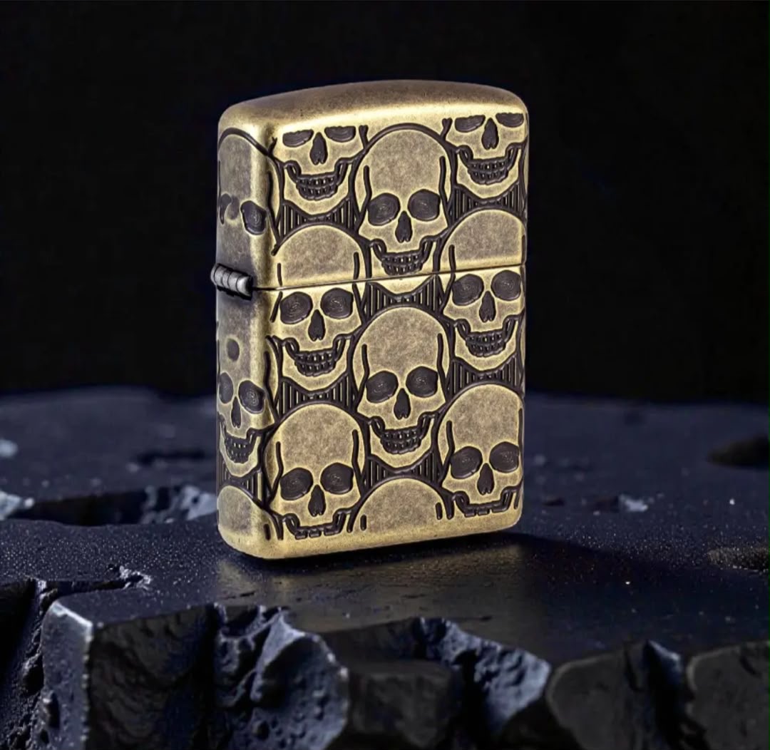 فندک زیپو اصل آرمور جمجمه برنجی آنتیک Zippo 46302 Cackling Cranium Armor MultiCut