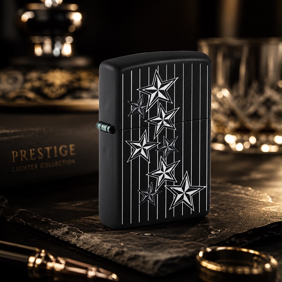 فندک زیپو اصل سرمه‌ای مات ستاره آمریکا Zippo 48188 Pinstripe Stars Navy Matte