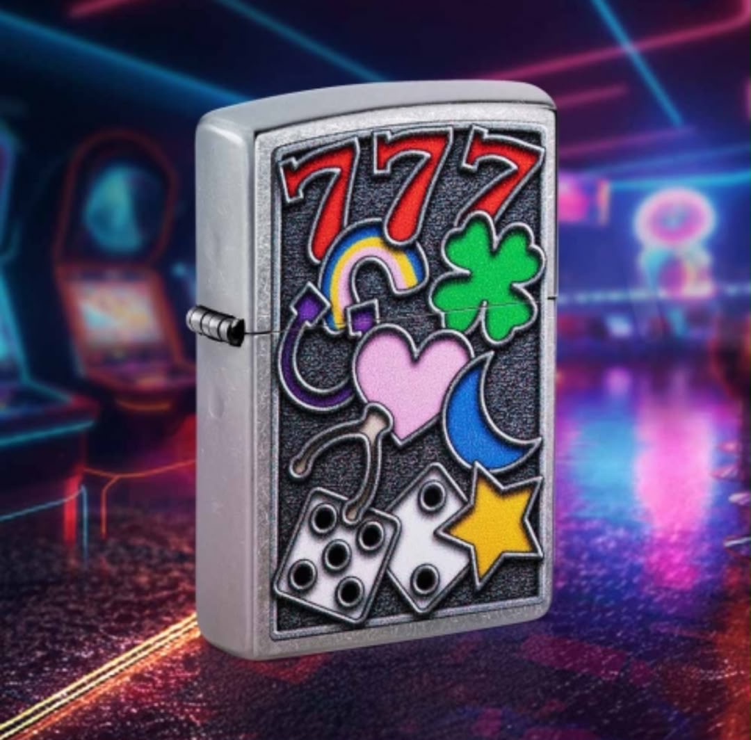فندک زیپو اصل طرح نمادهای خوش‌شانسی Zippo 48682 All Luck Design Street Chrome