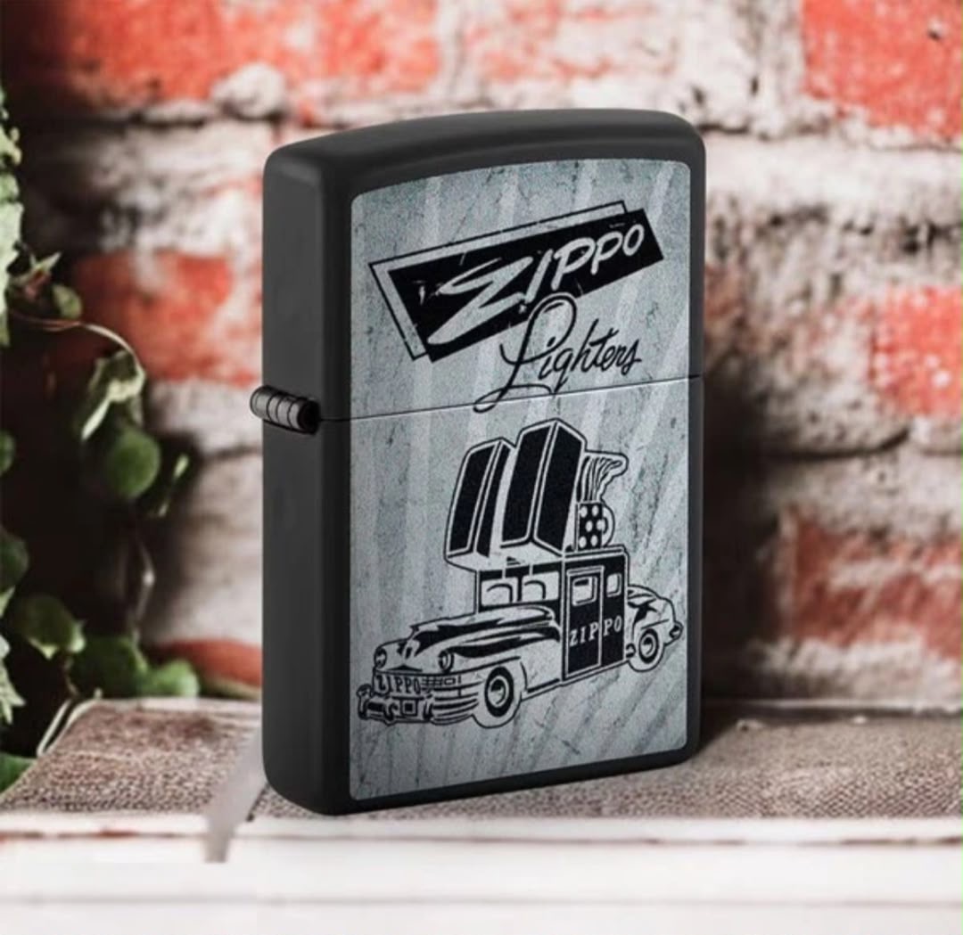 فندک زیپو اصل مشکی مات طرح خودروی کلاسیک Zippo 48572 Vintage Zippo Car Design