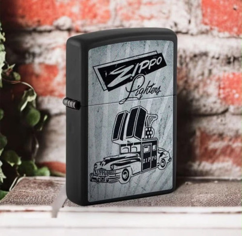 فندک زیپو اصل مشکی مات طرح خودروی کلاسیک Zippo 48572 Vintage Zippo Car Design