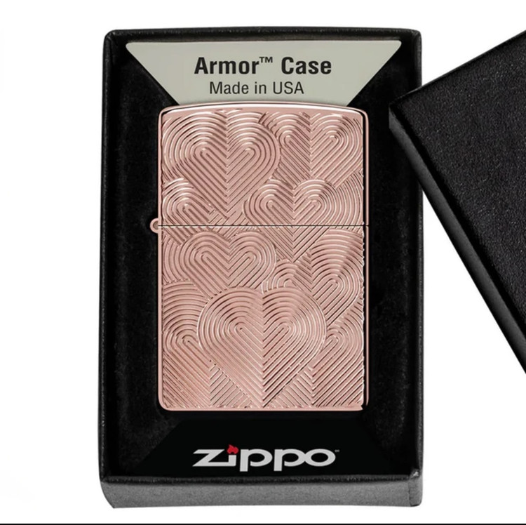 فندک زیپو اصل رزگلد آرمور طرح قلب Zippo 48919 Armor Hearts Design