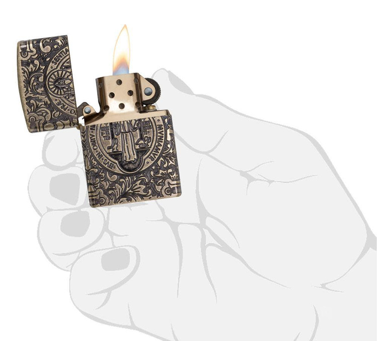 فندک زیپو ۲۹۷۱۹ آرمور طرح سنت بندیکت | Zippo Armor 29719 St. Benedict Design