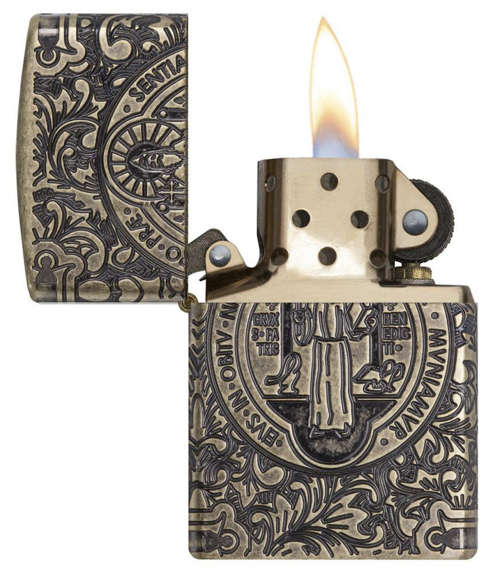 فندک زیپو ۲۹۷۱۹ آرمور طرح سنت بندیکت | Zippo Armor 29719 St. Benedict Design