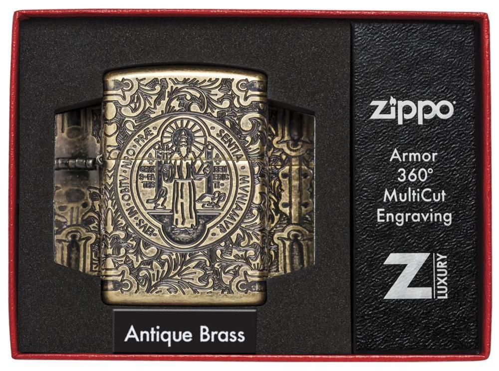 فندک زیپو ۲۹۷۱۹ آرمور طرح سنت بندیکت | Zippo Armor 29719 St. Benedict Design