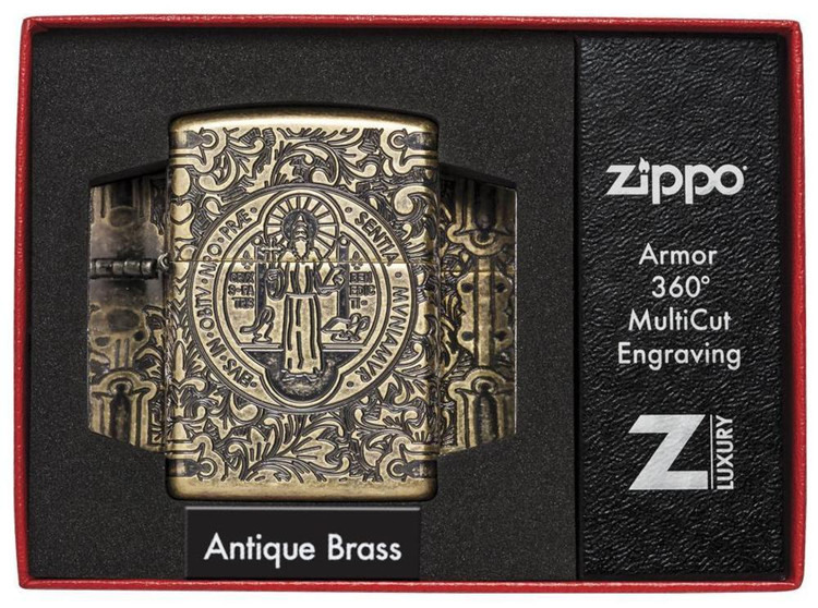 فندک زیپو ۲۹۷۱۹ آرمور طرح سنت بندیکت | Zippo Armor 29719 St. Benedict Design