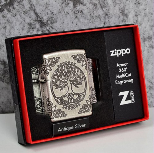 فندک زیپو ۲۹۶۷۰ درخت زندگی آنتیک سیلور | Zippo 29670 Armor Tree of Life