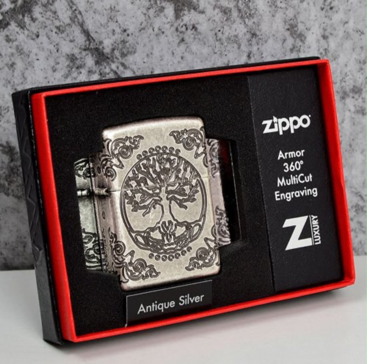فندک زیپو ۲۹۶۷۰ درخت زندگی آنتیک سیلور | Zippo 29670 Armor Tree of Life
