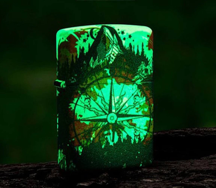 فندک زیپو ۴۹۸۰۵ طرح قطبنما و طبیعت شبتاب | Zippo 49805 Compass Design Glow-in-the-
